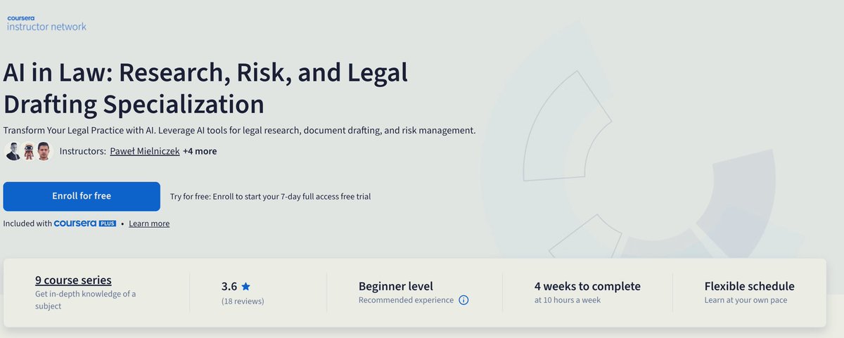 Rakanharbi's tweet photo. برنامج تدريبي رائع ومكثف يتم تقديمه من خلال Coursera حول استخدام الذكاء الاصطناعي التوليدي في الأمور القانونية ( الأبحاث - الصياغة القانونية - صياغة مبادئ العقود - التقاضي وتسوية النزاعات) ..

البرنامج مدته التدريبية ٤٠ ساعة ويتضمن ٩ كورسات ويناسب المبتدئين في المجال ..

للاطلاع على تفاصيل البرنامج 🔻

https://t.co/dvBan3CHwj