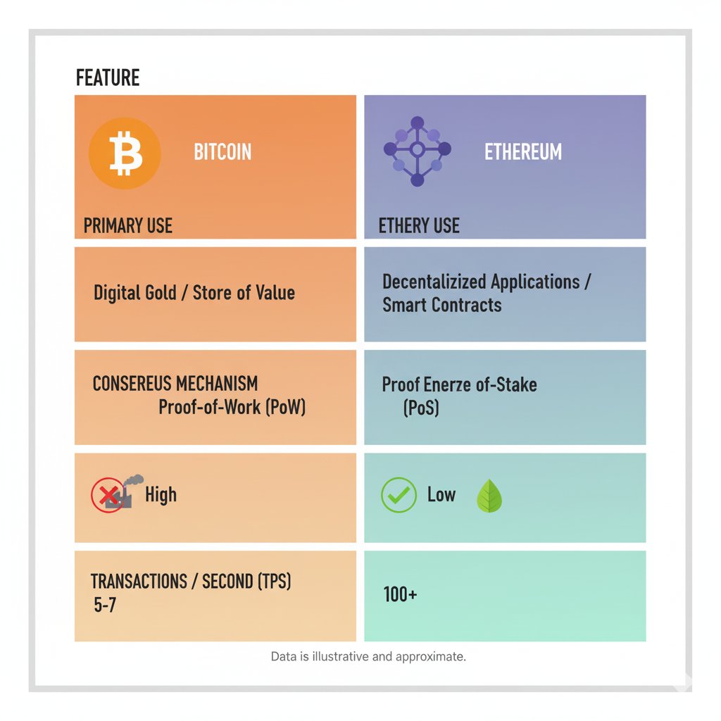 Bishop_2x's tweet image. YO CT 

Ethereum vs. Bitcoin 
  Bitcoin is mainly a digital currency. Ethereum is a platform for building decentralized apps and smart contracts, making it more versatile. #BlockchainComparison #Crypto