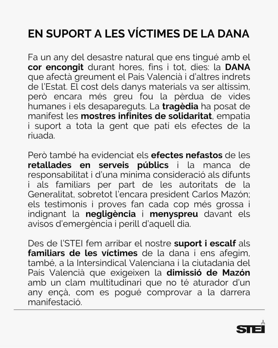 sindicatSTEI's tweet photo. Un any de la DANA. https://t.co/dqYnZRTkA6