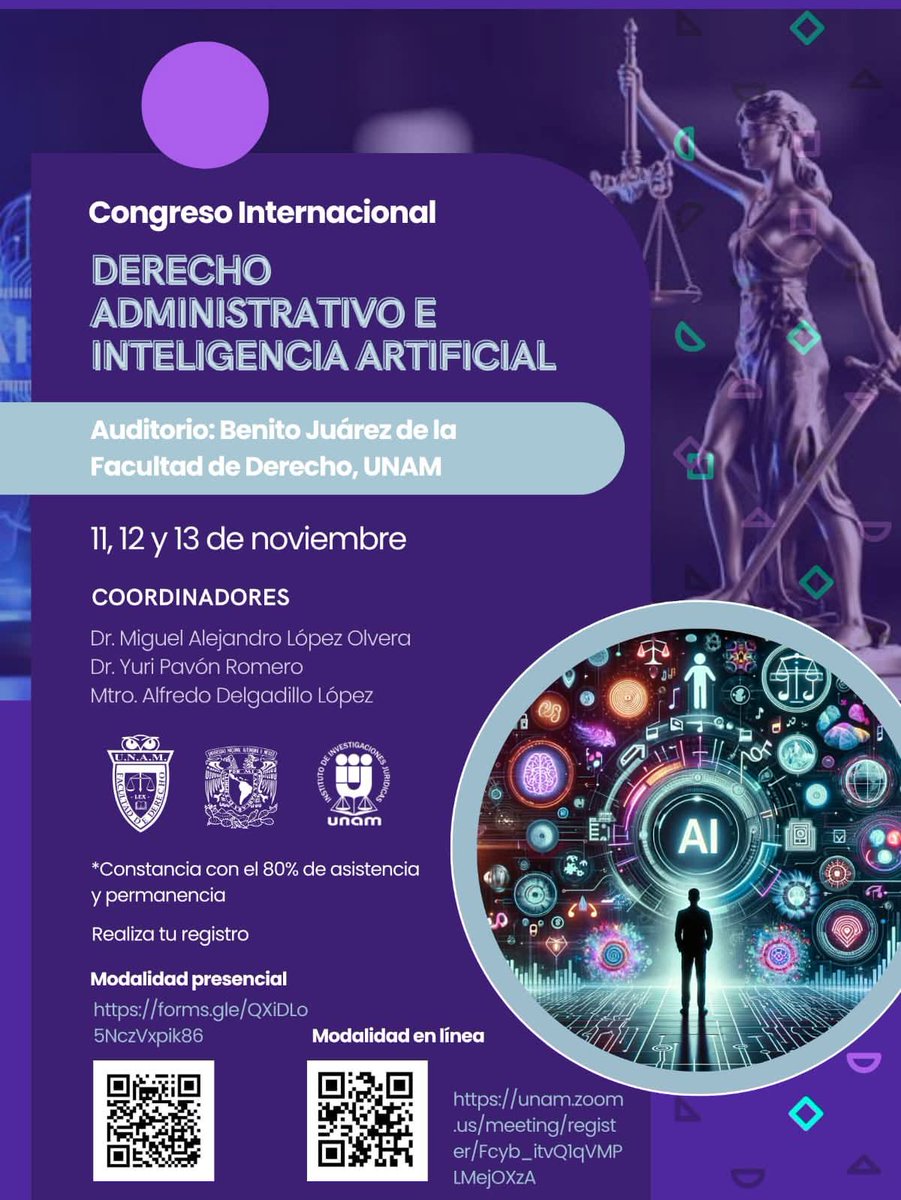 isaelDC's tweet photo. No se pierdan el Congreso Internacional de Derecho Administrativo e #IA organizado por la @DerechoUNAM y el @IIJUNAM , gran evento donde se expondrá lo más novedoso en #DerechoAdministrativo  e #IA.

Los invito a inscribirse en formato presencial o en línea #UNAM #IAParaTodos https://t.co/YxKb9riHCy