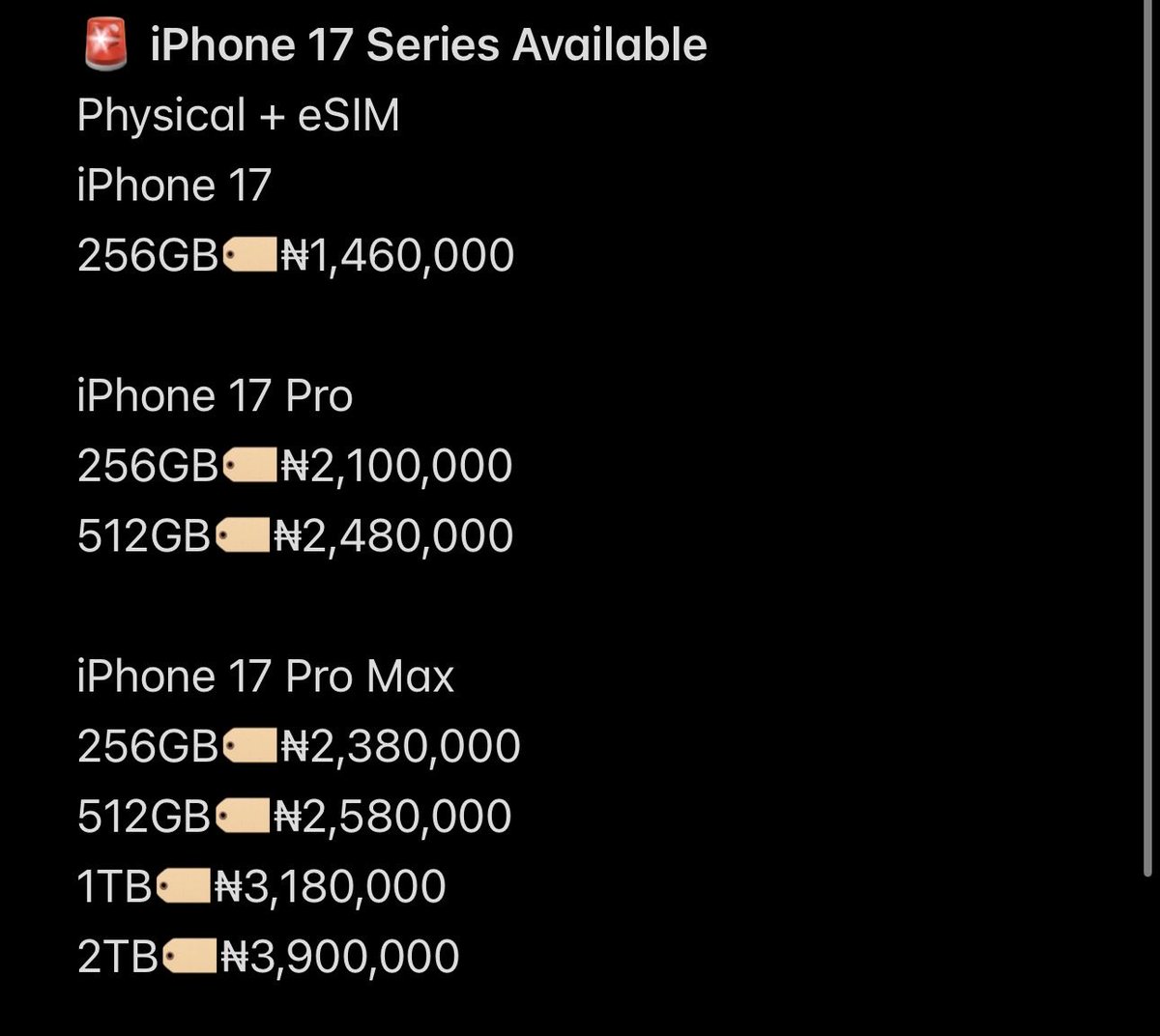 chief_vendors's tweet image. iPhone 17 Series Available
💯 100% Original • Sealed • Warranty Included
Authentic Devices Only
🛍️ Nationwide Delivery &amp;amp; Pick-up Available

#ChiefVendors #ChiefChief #GetMoreForLess #iPhone17 #NaijaTechPlug #AppleNaija #TechDeals