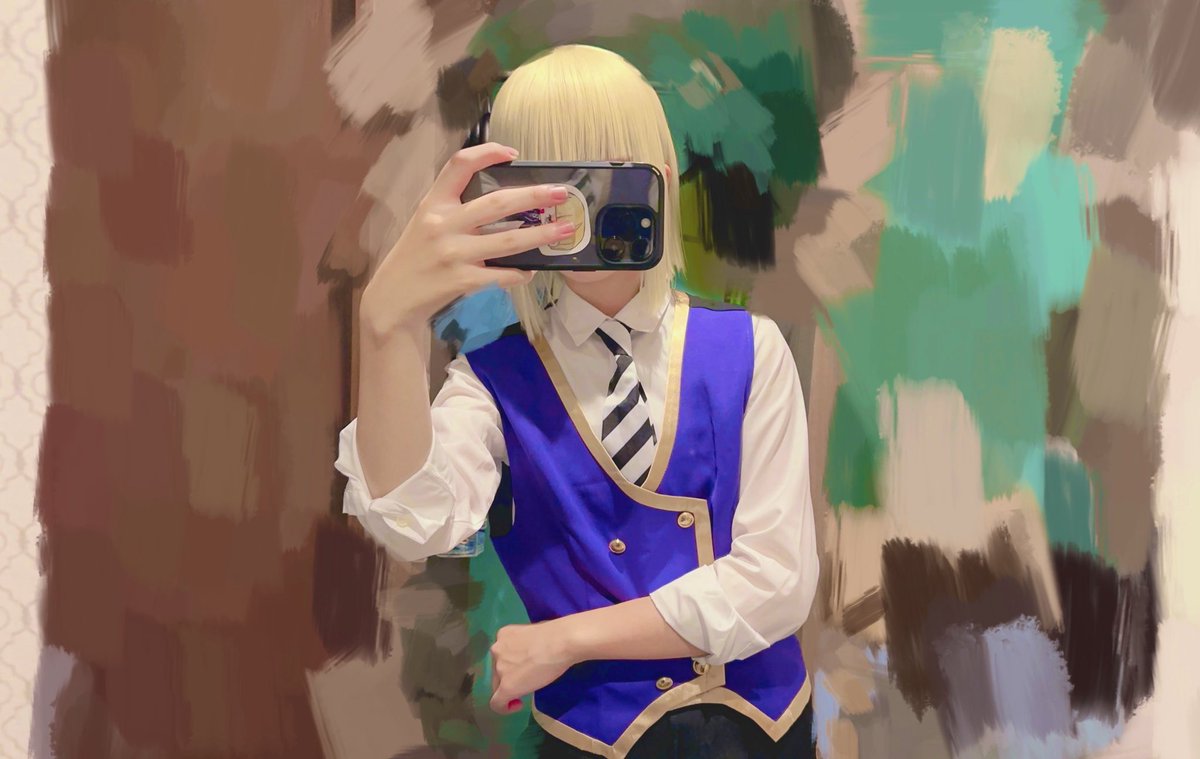 作ったステッカーと頑張ったウィッグを写したかった写真🏹