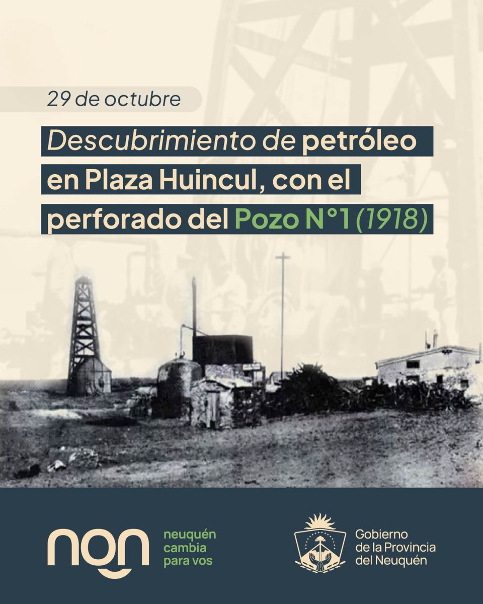 A 107 años de la perforación del primer pozo de petróleo en Plaza Huincul recordaremos eternamente el trabajo y la fe inquebrantable de aquellos trabajadores de YPF. Gesta del pueblo neuquino siempre pujante,hoy es la base de una Provincia que es motor energético de todo el país.