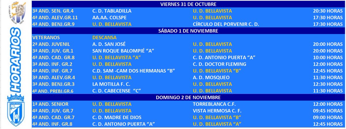 ⏰🚨💙 𝗔𝗭𝗨𝗟𝗘𝗦𝗦𝗦!!! 💙🚨⏰

Estos son los 𝑯𝑶𝑹𝑨𝑹𝑰𝑶𝑺 correspondientes a los partidos de nuestros equipos a lo largo del fin de semana.
 
¡𝙏𝙚 𝙚𝙨𝙥𝙚𝙧𝙖𝙢𝙤𝙨 para apoyar a los nuestros!

#SomosPartedelaHistoria
#Azulcomoformadevida