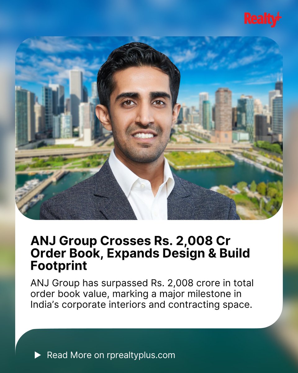 RPRealtyPlus's tweet image. ANJ Group Crosses ₹2,008 Cr Order Book Milestone!
ANJ Group strengthens its Design &amp;amp; Build footprint, hitting a major growth landmark in India’s corporate interiors and contracting space.

Read more: rprealtyplus.com/article/anj-gr…

#CorporateInteriors #DesignAndBuild #IndustryGrowth