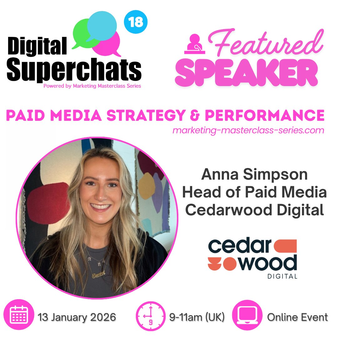 Introducing our 2nd Official Speaker for January's Digital Superchats e-Event; Welcome on board, Anna Simpson <a href="/cedarwoodMCR/">Cedarwood Digital</a>. 

If you're an in-house consumer-facing marketer; register here: tinyurl.com/msdv99m2 

#digitalsuperchats #PPC #paidsearch #digitalmarketing <a href="/fatjoewho/">fatjoe.</a>