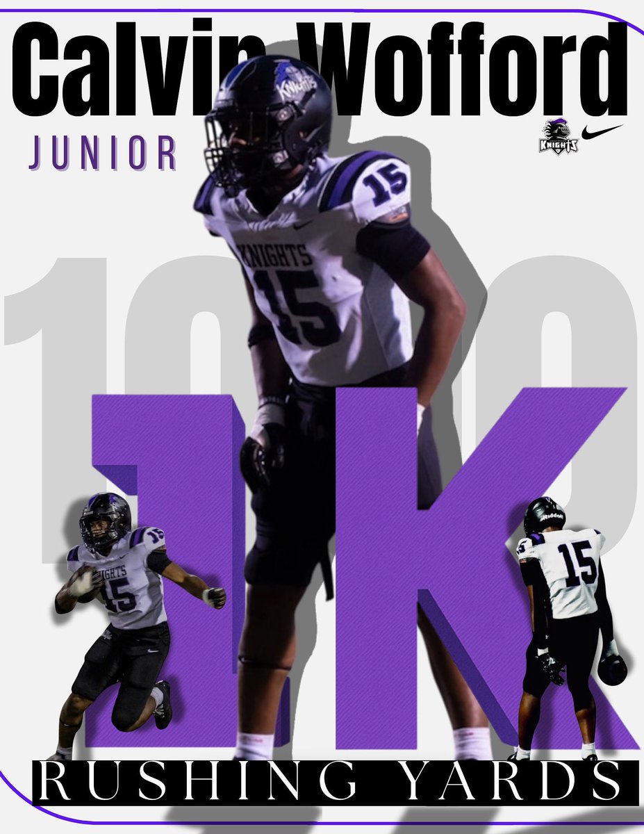 CwoodFootball96's tweet photo. CONGRATS to Junior Running Back Calvin “CJ” Wofford ( @CalvinWofford12) on reaching the 1,000 yard rushing total on the season. Great Job CJ !!! #TheKnightWay #CJ1K https://t.co/rZ9TsW3s3X