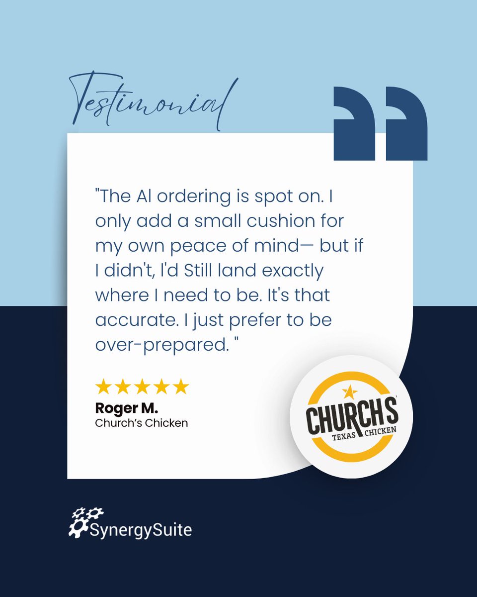 Thank you to Church’s Chicken for the kind words and trust. 🙌
We’re glad SynergySuite AI Ordering is making operations a little smoother every day.
#AI #SynergySuite #RestaurantOps