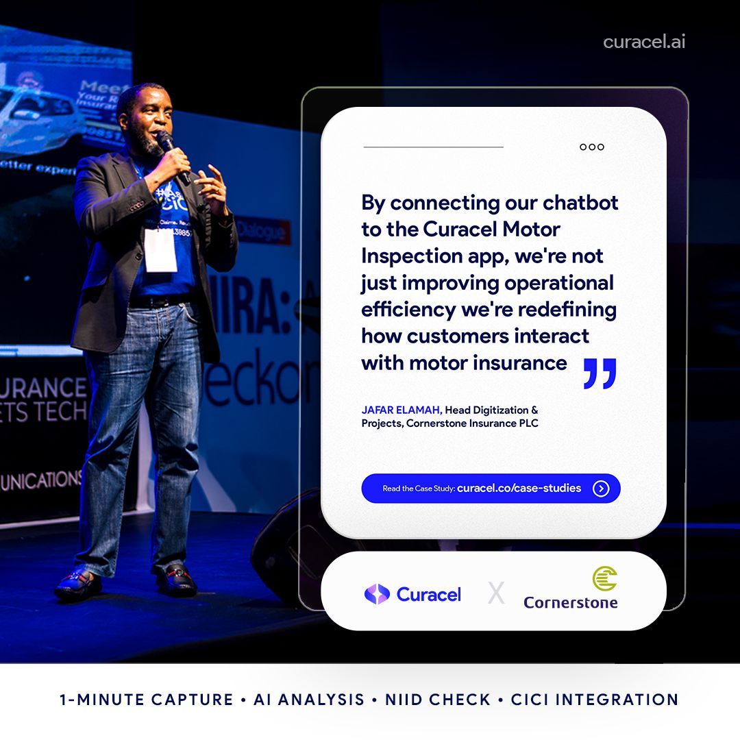 Chatbot + inspection app = a new claims front door. 🚪

<a href="/cornerstone_ng/">CornerstoneNG</a> CiCi now routes drivers straight into Curacel’s mobile inspection, streamlining customer experience end to end. 

Hear it from Jafar Elamah of Cornerstone Insurance PLC. 🚗📲

Case study: