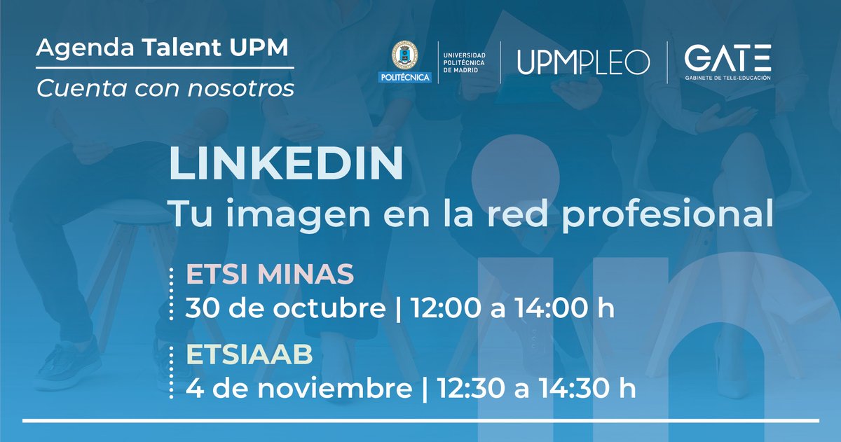 🎯 ¿Quieres destacar en LinkedIn?
te recomendamos asistir al taller:
🔎 "Tu imagen en la Red Profesional", organizado por <a href="/UPMPLEO/">UPM Empleo -Politécnica Madrid</a> de <a href="/La_UPM/">Universidad Politécnica de Madrid</a> 
📅 Jueves 30 de octubre
 📍ETSIME-UPM
 🕛 De 12:00 a 14:00 h
👩‍🏫 Impartido por <a href="/Alegriabs/">Alegría Blázquez</a> 
🔗 short.upm.es/iedk3