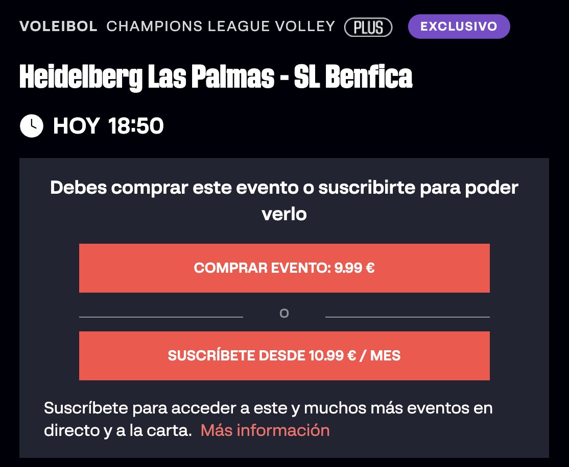 ¿Ha beneficiado o perjudicado que LaLigaPlus tenga los derechos del voleibol en España? 🧐🧐🧐

Comparen precios de Eurovolley.tv y LaLiga y juzguen ustedes mismos 👇

Eurovolley.tv 2,99€/mes (5,99€ por 3 meses)
LaLigaPlus 10,99€/mes (9,99€ por evento)