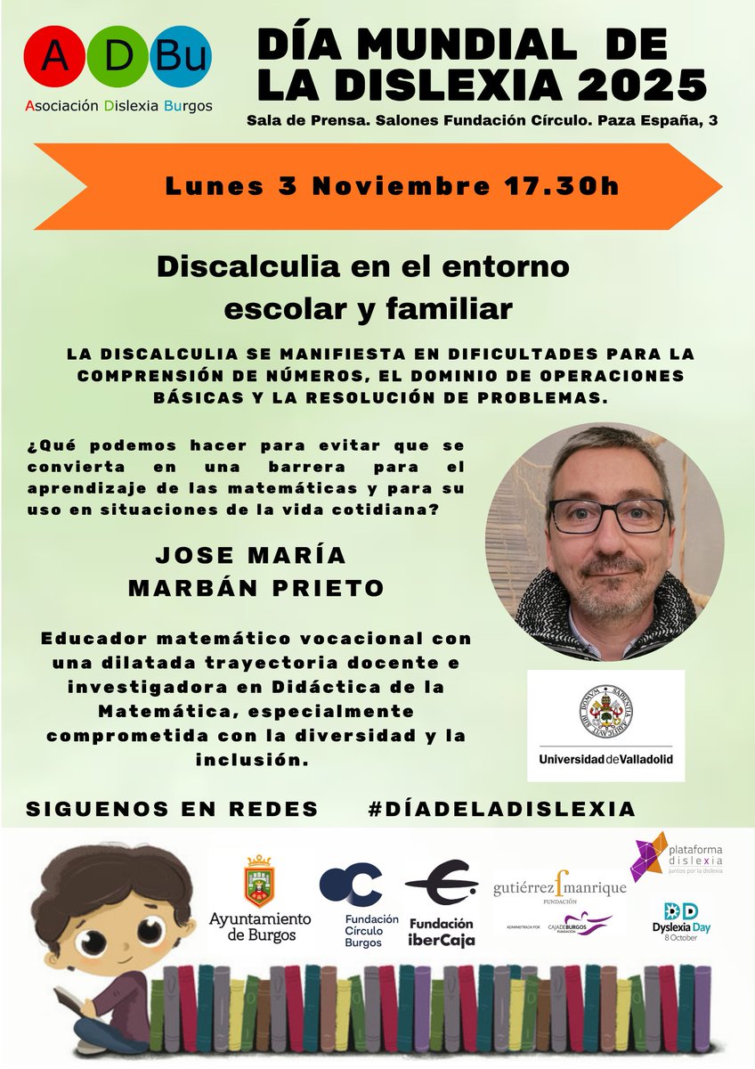 🎉Os esperamos en la próxima Charla Día 3 de noviembre, lunes a las 17.30h Fijaros bien en la hora⏰ que es diferente a las otras charlas!!!!👏  

#dislexia #dificultadesdeaprendizaje #discalculia @josemariamarbanprieto #esosprofescomomolan