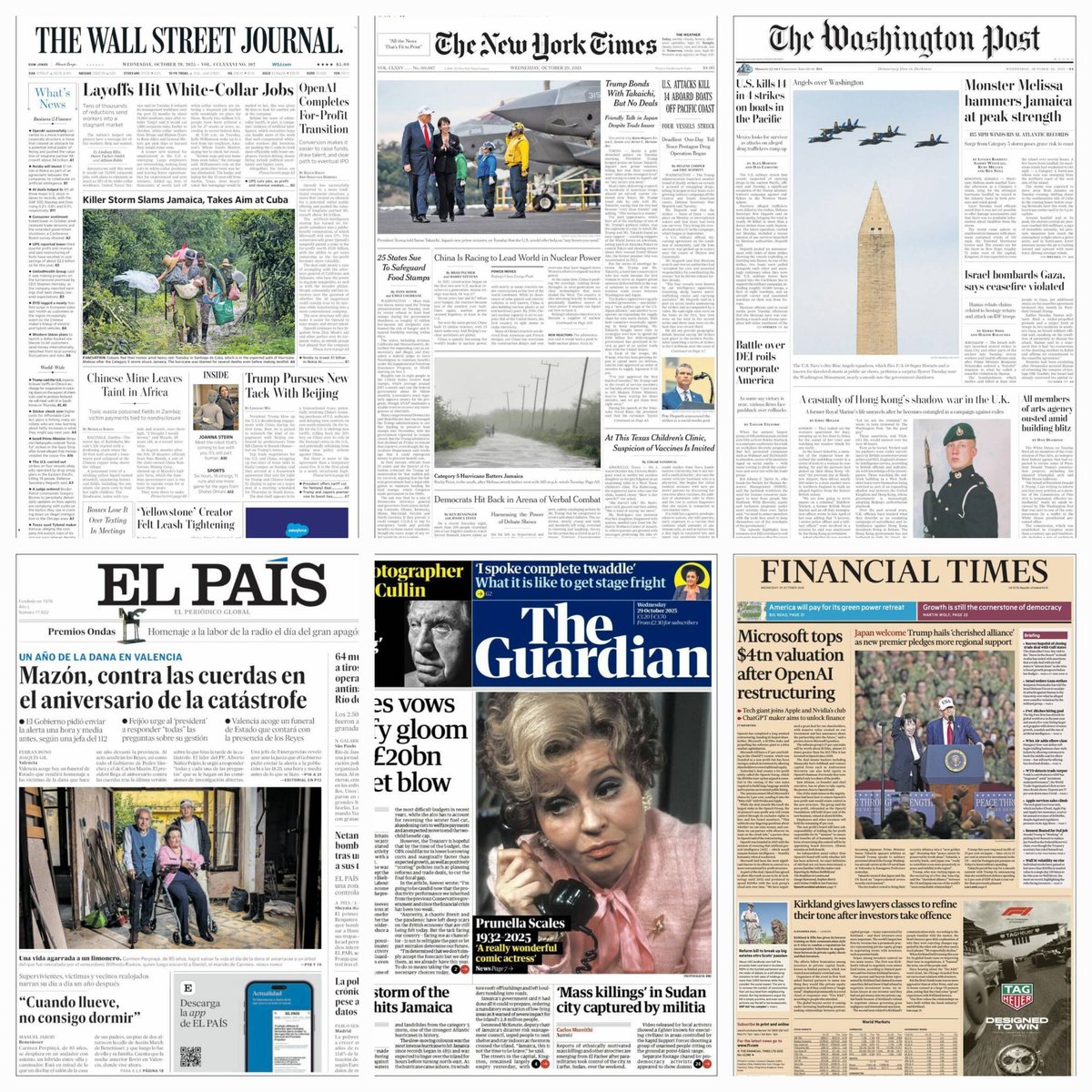 Periódicos en el mundo... #TheWallstreetJournal #Thenewyorktimes #Thewashingtonpost #TheGuardian #ElPaís #Financialtimes #news #newspaper #October29
