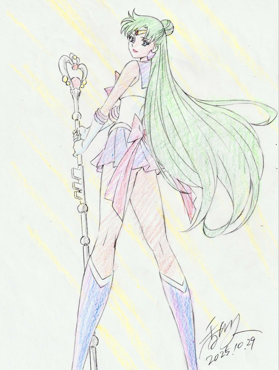 実はあんまり描いた事無いんですが😅おめでとうございます！🎉🎊🎉
あんまり描いた事無い感は否めないですがタイムラインで知ってしまったので急遽紙に鉛筆描きです😓
 #セーラープルート生誕祭2025 
 #冥王せつな生誕祭2025