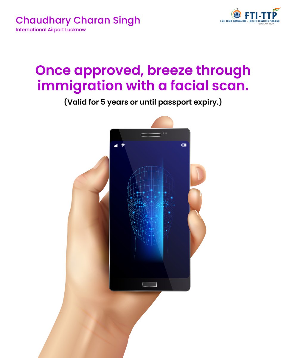 lkoairport's tweet photo. Planning to register for FTI-TTP?
Here’s how you can sign up and enjoy faster, trusted immigration for 5 years.
Visit https://t.co/JyvgSxOdzc to begin your registration.
#LucknowAirport #FTITTP #Aviation #FastTrackImmigration #TrustedTravellerProgram https://t.co/6VhbraMR9Q