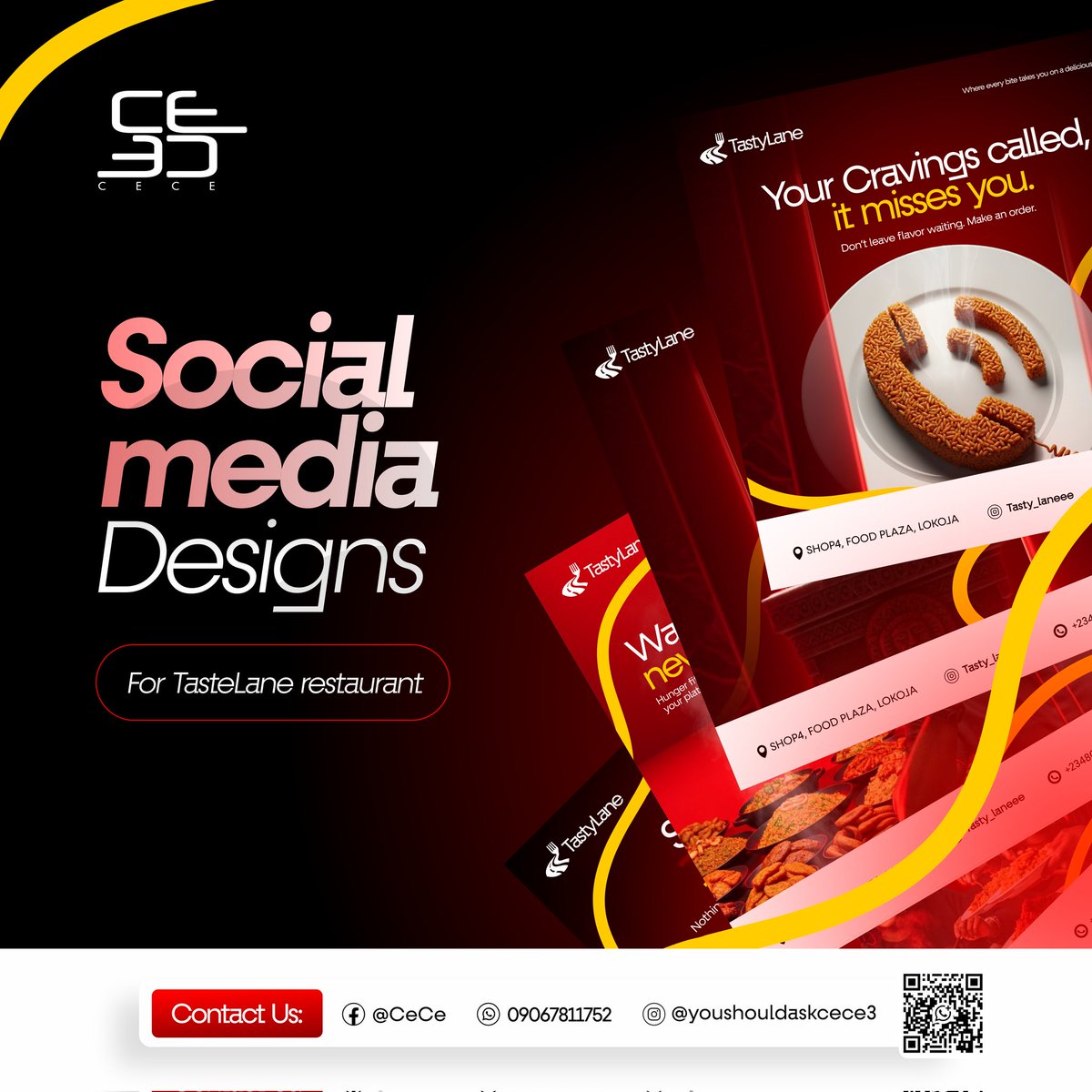 YuShouldAskCece's tweet image. Every design tells a story, and this one belongs to TasteLane 🍴

I&apos;m Ce Ce 
Your designer ✨
#graphicsdesign  #graphicsdesignservices  #graphicdesigner  #socialmediadesign  #branding  #RestaurantBranding  #fooddesign #creativedesign  #socialmediagraphics  #design