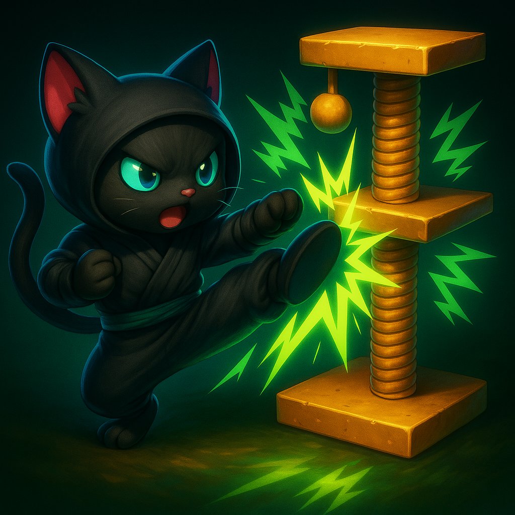 NINJA_KITTIES's tweet photo. Name: Shadowpaw
 Bio: The stealthiest of all Ninja Kitties, Shadowpaw trains by sparring with cat trees to perfect his deadly precision. Calm under pressure but fierce in combat, he believes every obstacle—no matter how fluffy—is just another enemy to conquer. His motto: “Strike fast. Nap faster.