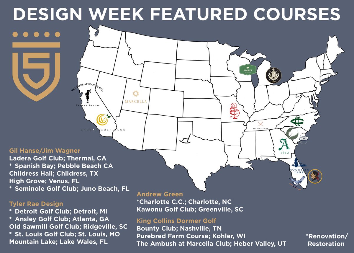 5ClubsGolf's tweet image. The featured U.S. courses we highlighted last week on Design Week with Andrew Green, @TylerRaeDesign @KingCollinsGolf &amp;amp; Gil Hanse.  You can view each of those episodes on our YouTube Channel.

youtube.com/@5clubsgolf