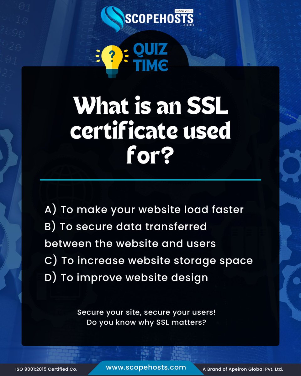 ScopeHosts's tweet photo. SSL certificates encrypt data, protect sensitive information, and build trust with your visitors. Secure your site, secure your users! #Scopehosts 💻✨

#Scopehosts #SSL #WebsiteSecurity #WebHosting #SecureWebsite #CyberSecurity #TechTips #SafeWeb #HTTPS #HostingSolutions https://t.co/JTPgvyXipc