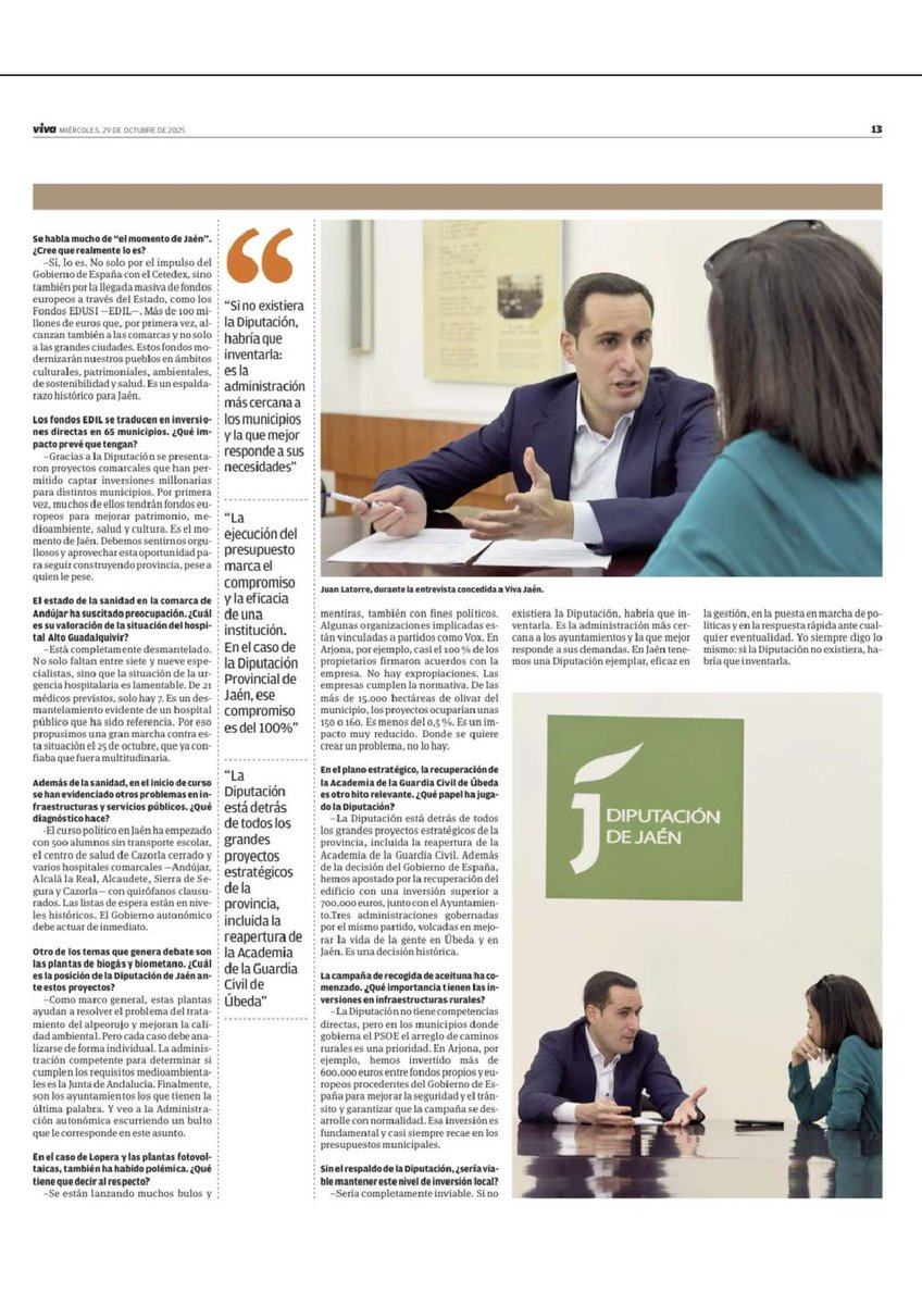 Gracias a Vivir Jaén por esta entrevista en la que puedo explicar la labor de la Diputación de Jaén en toda la provincia, frente al olvido permanente de la Junta de Andalucía con nuestra tierra.

Jaén importa, y mucho. 

📷 goo.su/0kTn6PC