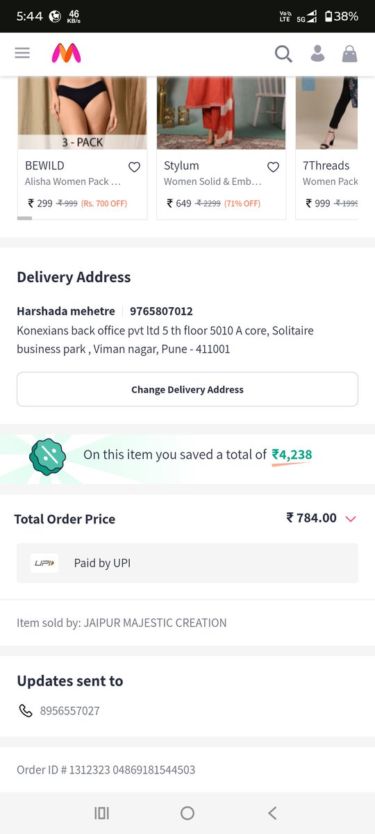 iamupendra_'s tweet photo. @MyntraSupport Check order id fyi https://t.co/h5xMqSxAUb