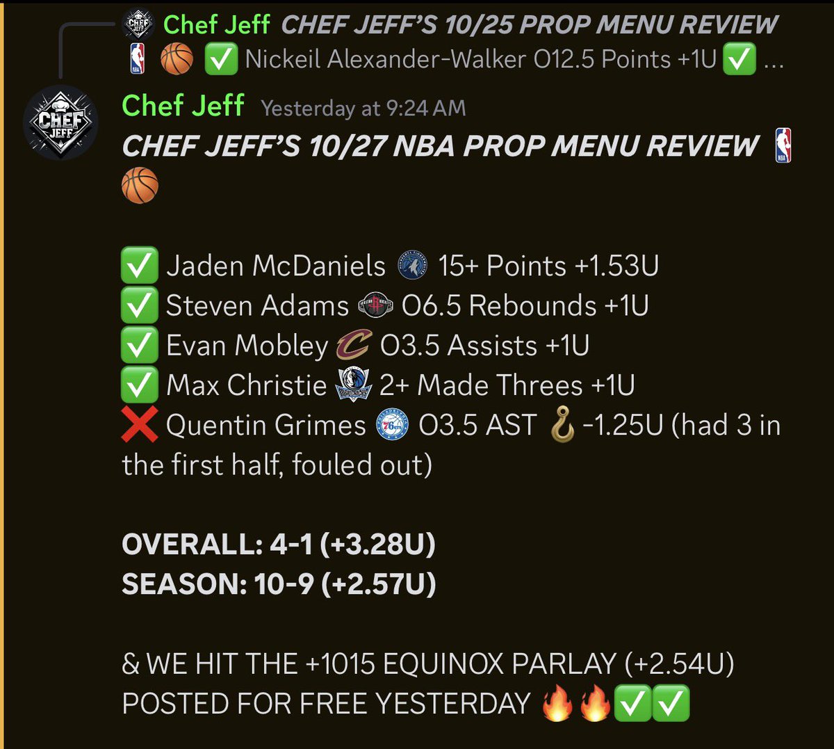 the_ChefJeff's tweet photo. I’ve had back to back days almost sweep but miss on a BAD hook 🪝🤮

Still up +5.41U over the last two days in the NBA 🏀

Link in bio to join at 50% off 🔥🤝 https://t.co/1mukZAjpYx