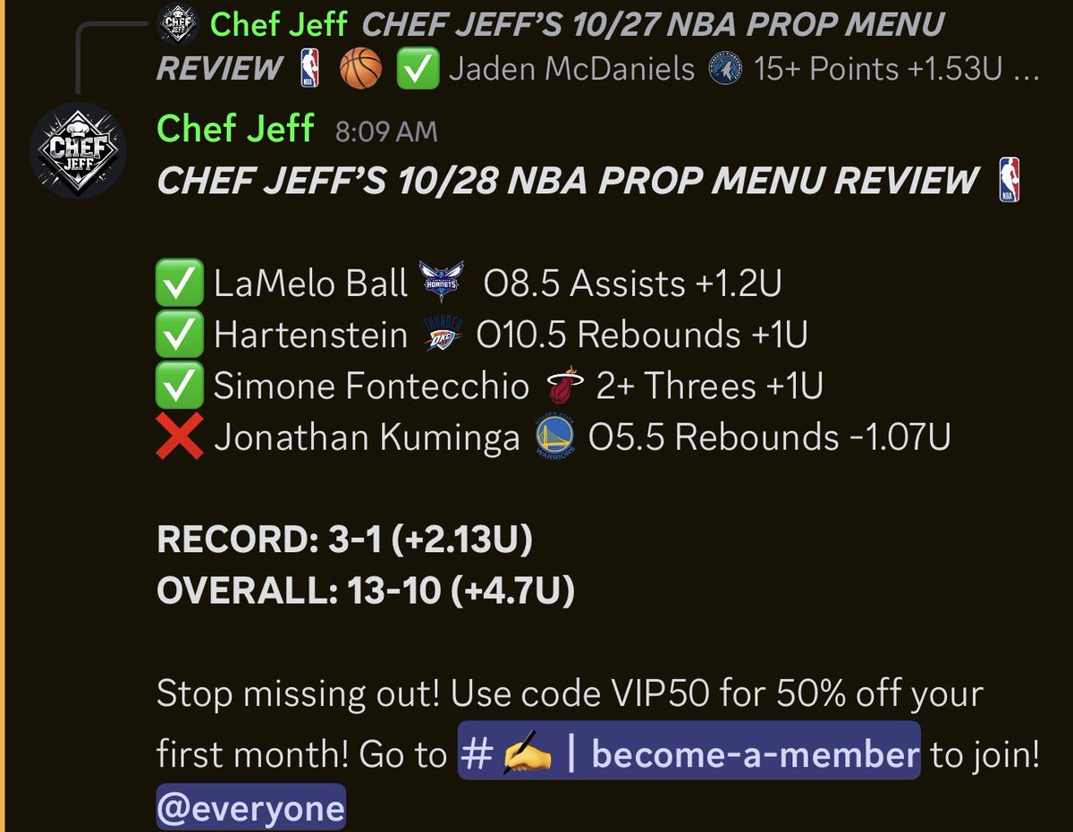 the_ChefJeff's tweet photo. I’ve had back to back days almost sweep but miss on a BAD hook 🪝🤮

Still up +5.41U over the last two days in the NBA 🏀

Link in bio to join at 50% off 🔥🤝 https://t.co/1mukZAjpYx