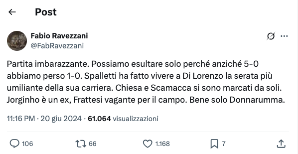 Mauriacca's tweet image. Il giornalismo in Italia signori! Quando #Spalletti era ct dell'#Italia o allenava #Napoli o #Inter il signor @FabRavezzani (che seguo con simpatia) non si faceva problemi a criticarlo o addirittura a definirlo incompetente chiedendo le dimissioni. Oggi è il più vincente! Mistero