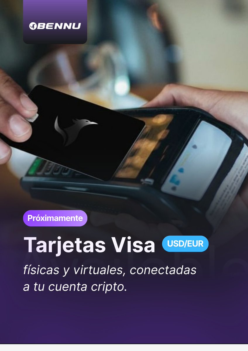 BennuApp's tweet image. 💳 Próximamente en Bennu:
 tarjetas Visa físicas y virtuales conectadas a tu cuenta cripto.
Libertad, seguridad y autocustodia en un solo lugar.
Transparencia, eficiencia y confianza — solo con Bennu.

📩 Únete a nuestra comunidad en Telegram: @bennuapp
#Bennu #tarjetasVisa