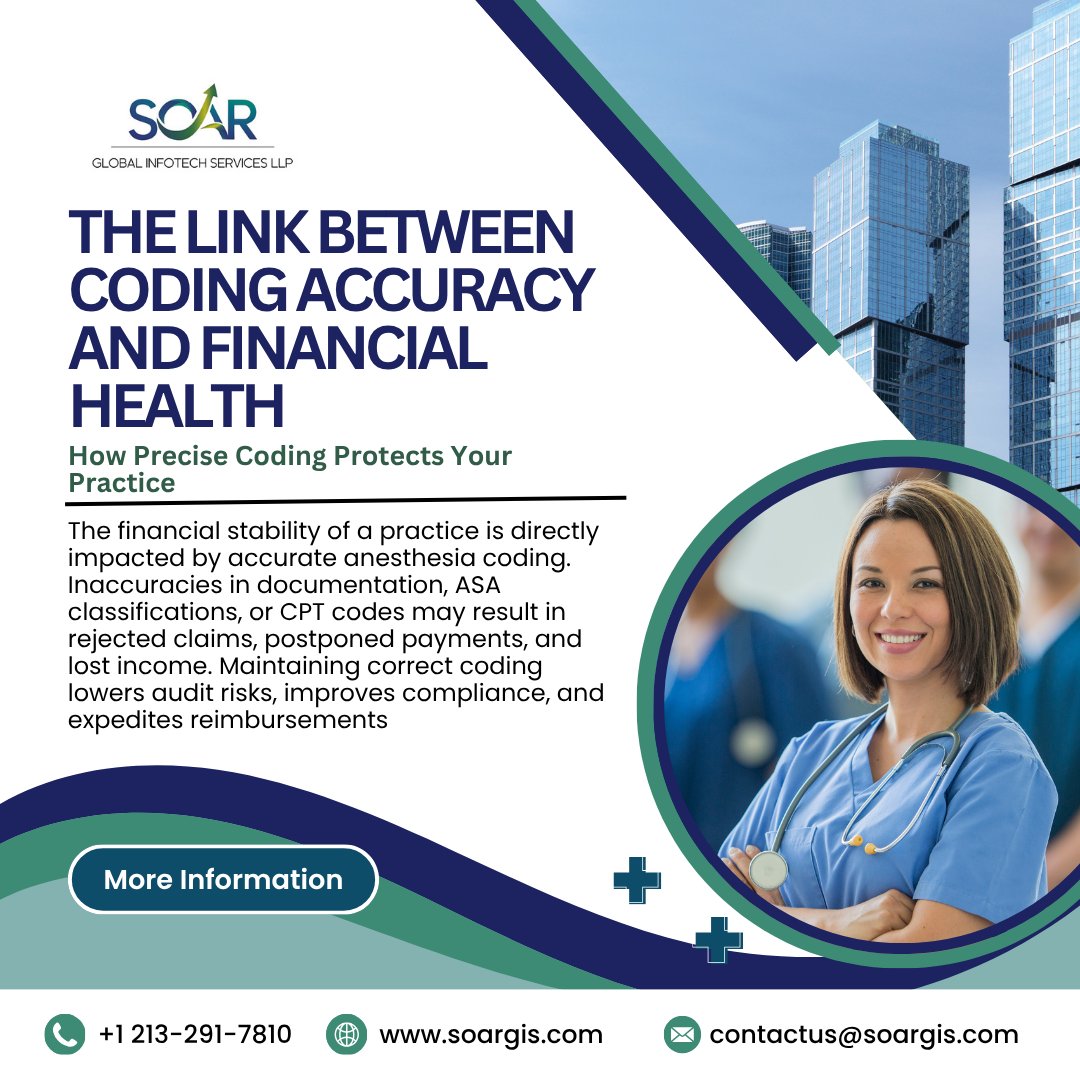 Socialmedi16996's tweet image. The revenue and compliance of your practice are protected by accurate coding. Better financial health tomorrow is a direct result of precision today.
#soar #soarglobal
#AnesthesiaCoding #CPTCodeAnesthesia #CodingAnesthesia #AnesthesiaMedicalCoding #ASAcode