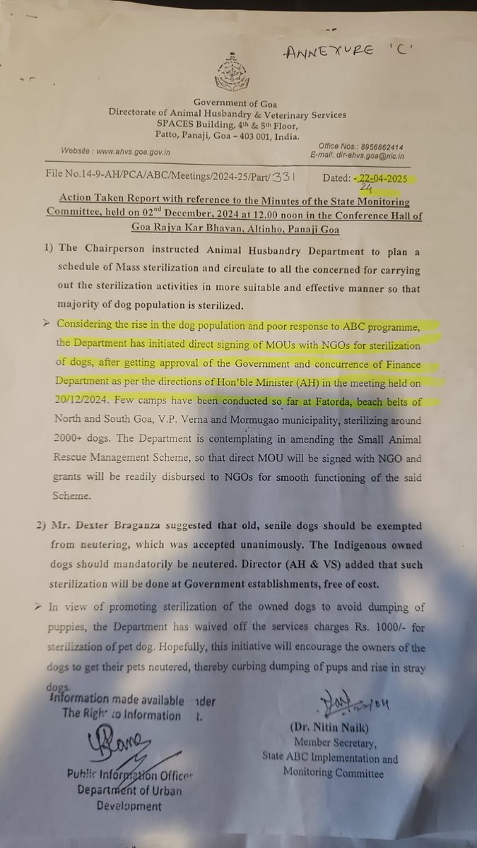 Animal Welfare,Goa:
In April this year (2025), Goa Animal Husbandry took Goa State Finance Dept approval to sign  MOUs with NGOs, bypassing local bodies. Not sure if it was implemented. Was it, ask NGOs working in the animal welfare field and the  Goa Animal Federation(GAF)