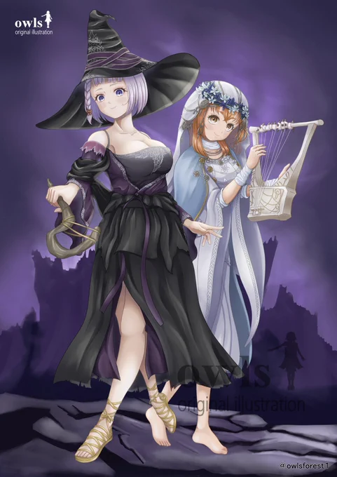 お久しぶりです、ハロウィンイラストが完成しました。 今回は「エルデンリング ナイトレイン」の隠者と復讐者の衣装にしました。 #イラスト #ハロウィン