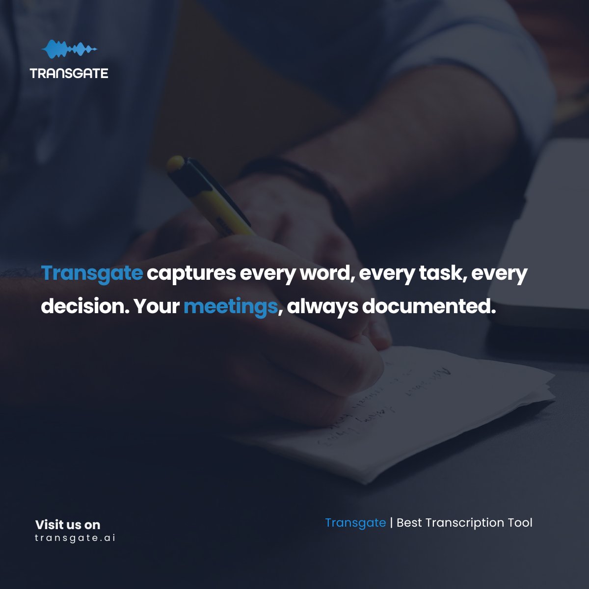 TransgateAI's tweet image. 🎧 Every word. Every task. Every decision.
Your meetings; always documented with Transgate.
📝 Stay organized, searchable, and efficient.

Try it today → transgate.ai

#Transgate #SpeechToText #Productivity #Meetings #AITranscription #speechtotext #videototext
