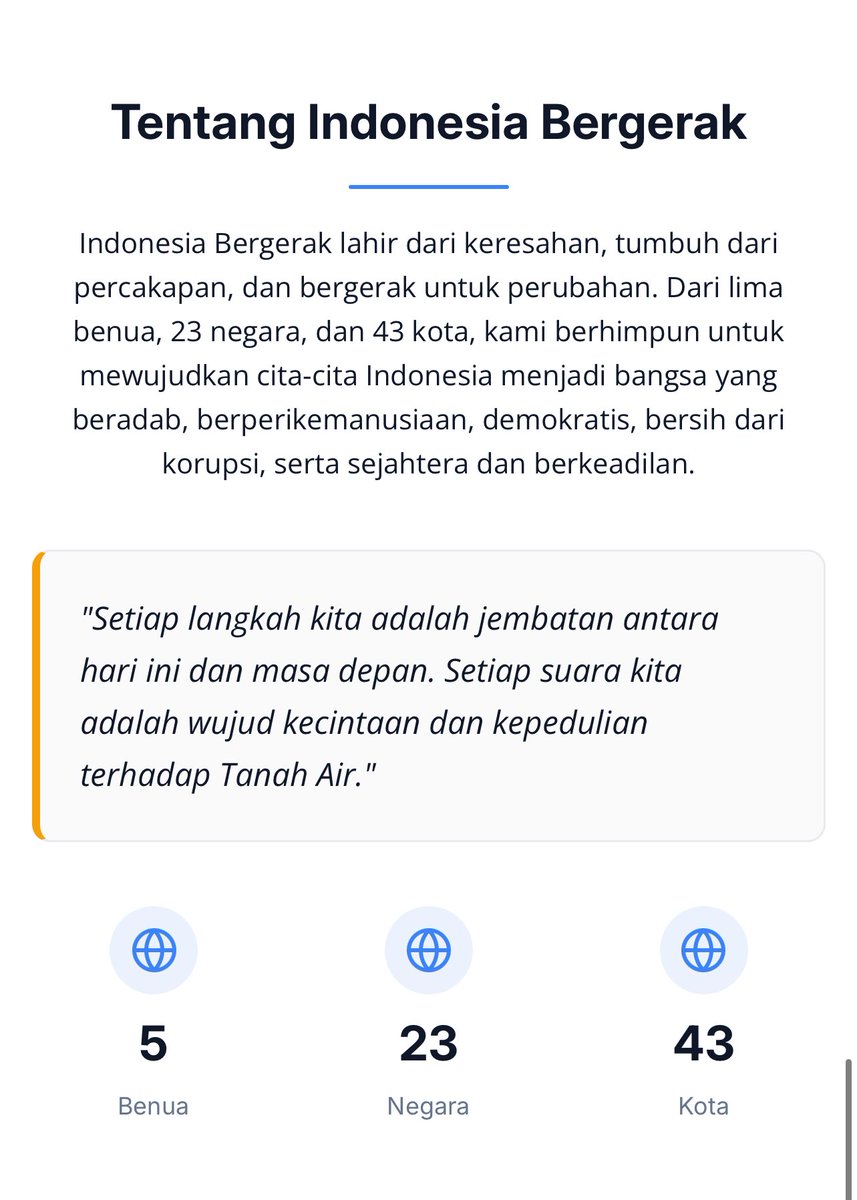 ‼️Maklumat Indonesia Bergerak‼️

100 tahun menuju Sumpah Pemuda, organisasi mahasiswa dan diaspora Indonesia di 23 negara dan 43 kota bersatu indonesiabergerak.org