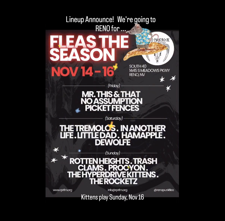FESTIVAL ANNOUNCEMENT - <a href="/hyperdrivekitty/">hyperdrivekittens</a> part of Reno Punk Rock Flea Market Sunday lineup, Nov 16.  roadtrip!!! Fleas the Season is Nov 14-16, 2025... Let's GO!!!! #rprfm #punkrock #glitterpunk #holidaycheer