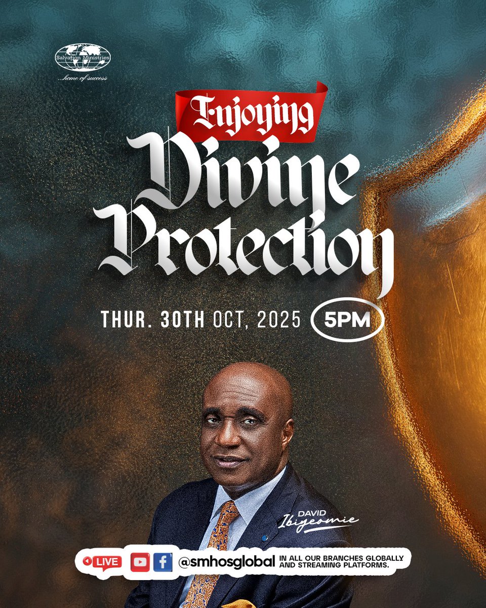 It's time to stop worrying.
Discover the guaranteed secrets to Enjoying Divine Protection and secure your future.
Join the global service: Thur. Oct 30th, 2025 at 5 PM!

📍 Attend at all our branches worldwide or stream LIVE on all our streaming platforms

#SMHOS #smhosglobal