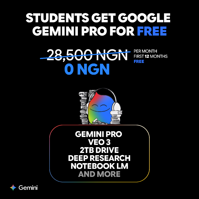 googleafrica's tweet photo. Breeze through research, unpack complex topics, and ace your assignments. Get your free Google Gemini Pro upgrade today!