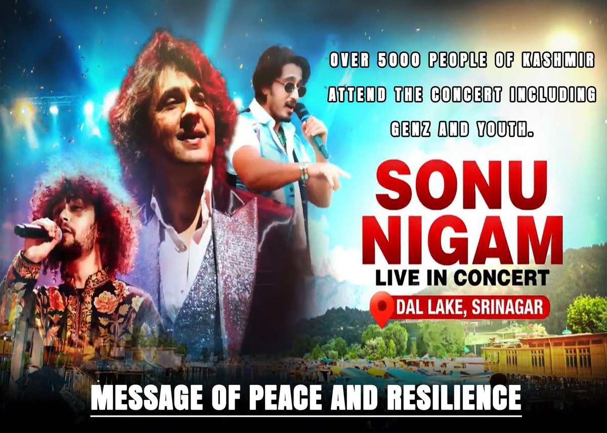 kashmir_right's tweet photo. Over 5000 Kashmiris gathered at Dal Lake to experience the magic of #SonuNigam’s music, a true celebration of peace, unity and the vibrant spirit of Kashmir. #Kashmir #MusicForPeace #UnityThroughMusic https://t.co/MLIJ60LGJH