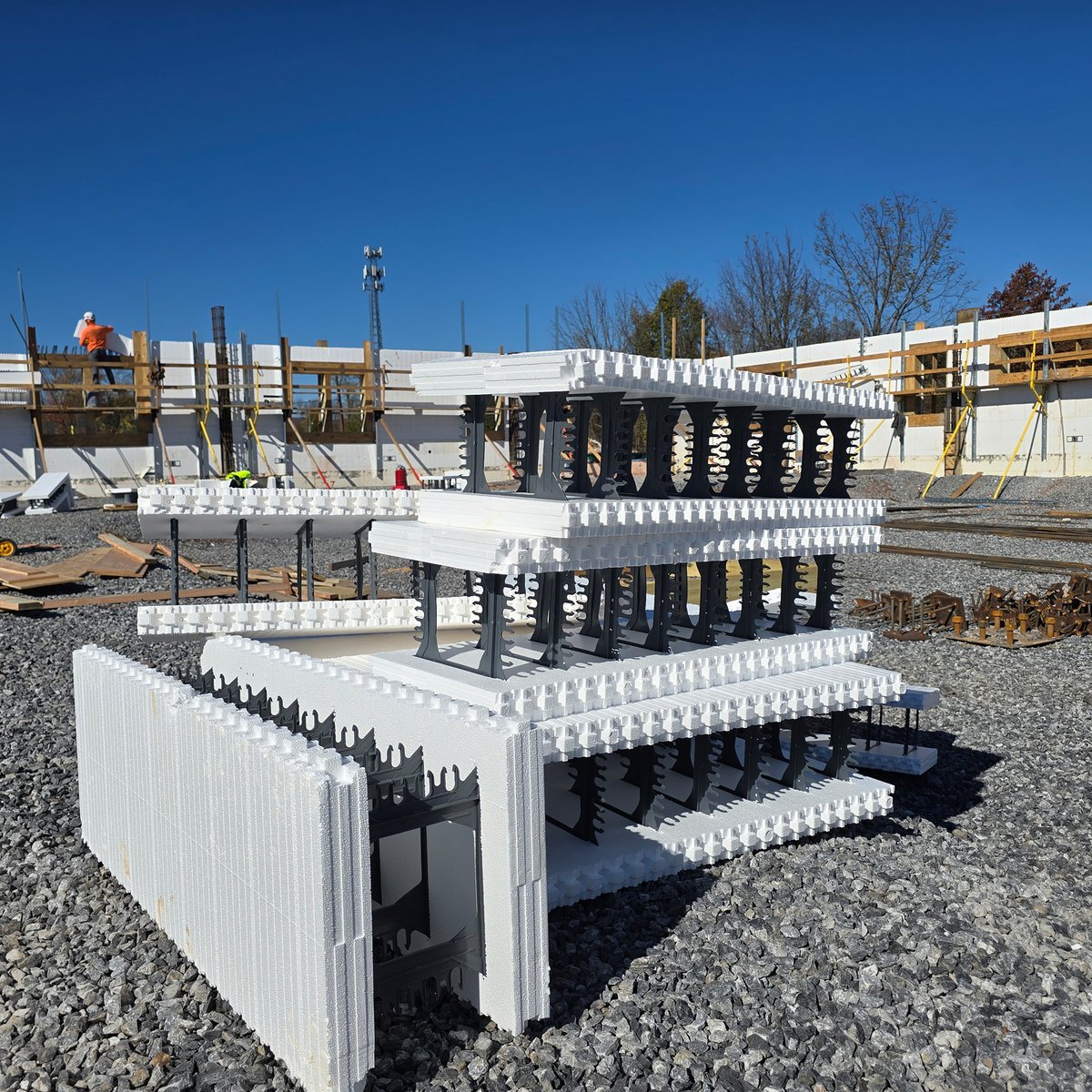 Andron_CC's tweet photo. Concrete Prep!
Ulster County Emergency Operations &amp; Communications Center
Concrete for all 4 building walls will be delivered to the top wall height in a single, continuous pour. This ICF system uses insulating foam forms, which then remain as part of the completed wall assembly. https://t.co/sjgfQ2ce3c