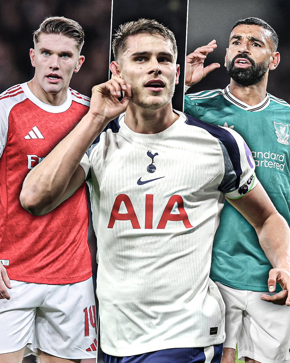 ESPNUK's tweet photo. Micky van de Ven, Victor Gyökeres, and Mo Salah are all level on Premier League goals so far this season ⚽️ https://t.co/DSnxNFGCaR