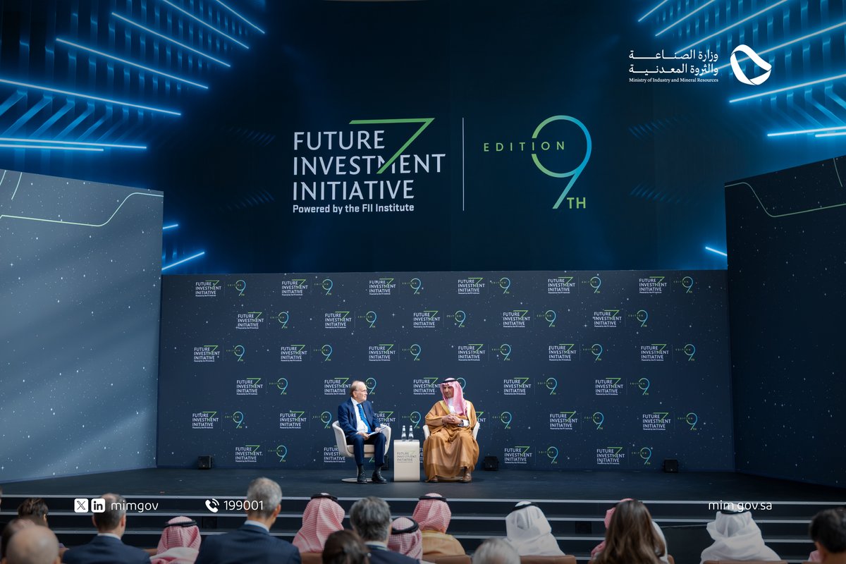 mimgov's tweet image. HE. Eng. Khalid AlMudaifer, Vice Minister of #Industry_and_Mineral_Resources for Mining Affairs, participated in a session titled, &quot;Paving the Way to Global Mineral Security&quot; during the 9th edition of the Future Investment Initiative (#FII9). He emphasized that the rise in…
