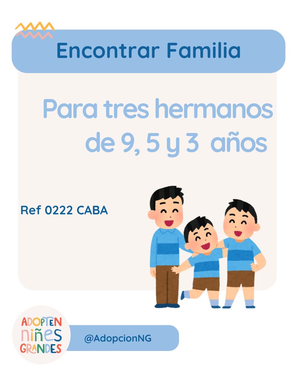 AdopcionNG's tweet photo. Tienen 9, 5 y 3 años, y entre ellos existe un lazo tan fuerte que se sienten más seguros cuando están juntos. Se acompañan, se cuidan y se hacen reír. https://t.co/O4uwkuroTc