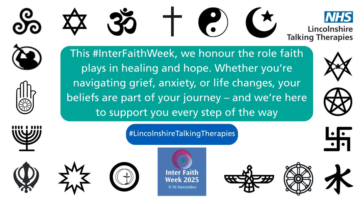 NHSLincs_TT's tweet image. This #InterFaithWeek, we honour the role   faith plays in healing and hope. Whether you’re navigating grief, anxiety, or   life changes, your beliefs are part of your journey – and we’re here to   support you every step of the way
#LincolnshireTalkingTherapies