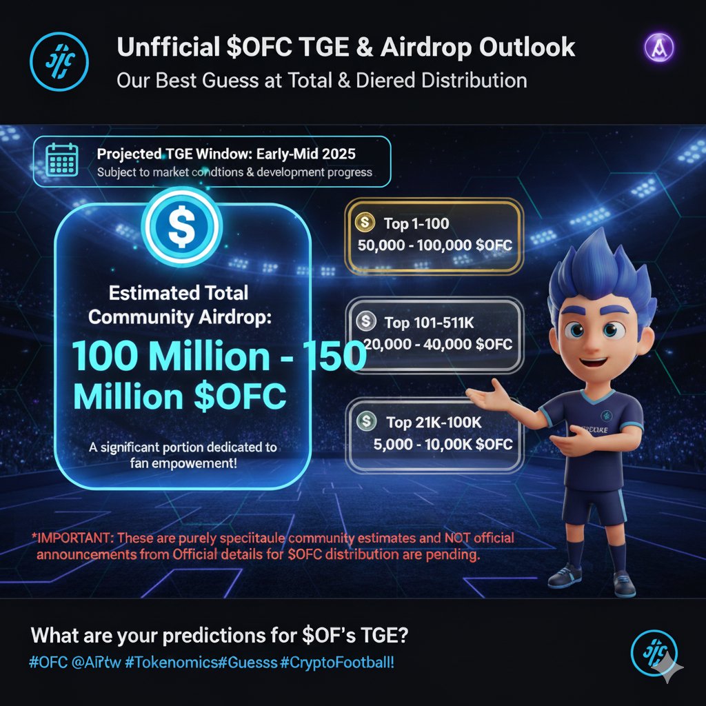 0xBriti's tweet photo. $OFC Airdrop Outlook is WILD! 🤯 We're guessing 100M-150M tokens for the community, with huge potential for the top ranks. TGE projected for Early-Mid 2025. What's your rank guess? 👇
#OFC #Airdrop #CryptoFootball #TGE https://t.co/eaMXg0TGdh