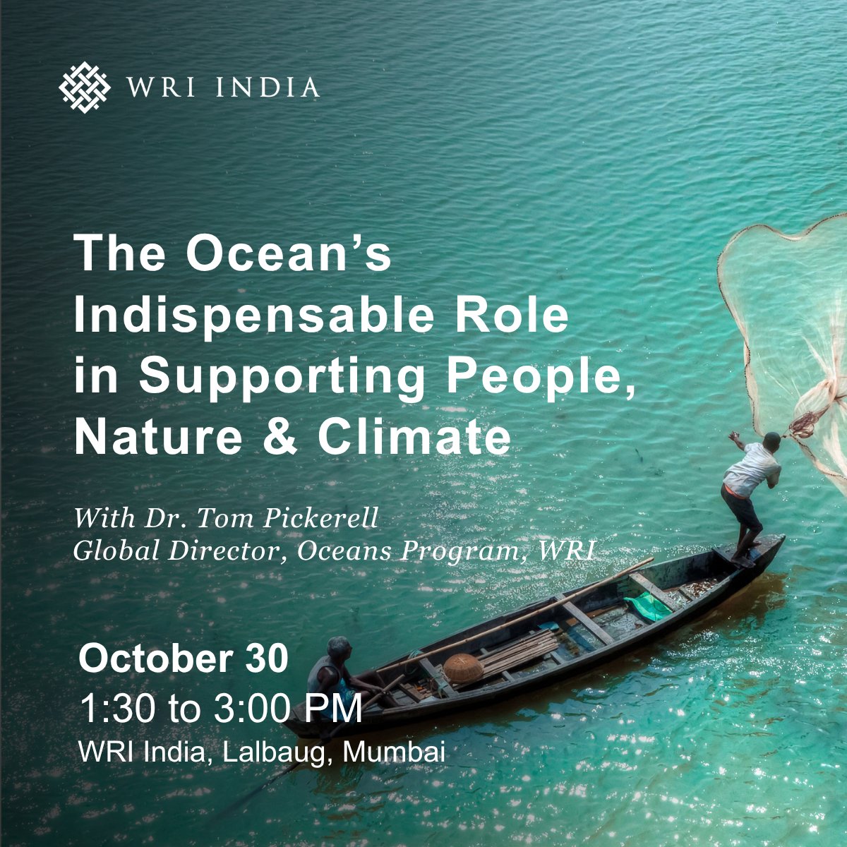 WRIIndia's tweet image. Join us in at our Mumbai office for an insightful talk by WRI’s Global Director, Oceans Program, Dr. Tom Pickerell on the #calltoaction on  #oceans being core to #climateaction and providing opportunities to millions.

📅 Oct 30, 2025
 🕒 1:30-3 PM 
📌maps.app.goo.gl/SKTx4uWqXXeYUm…