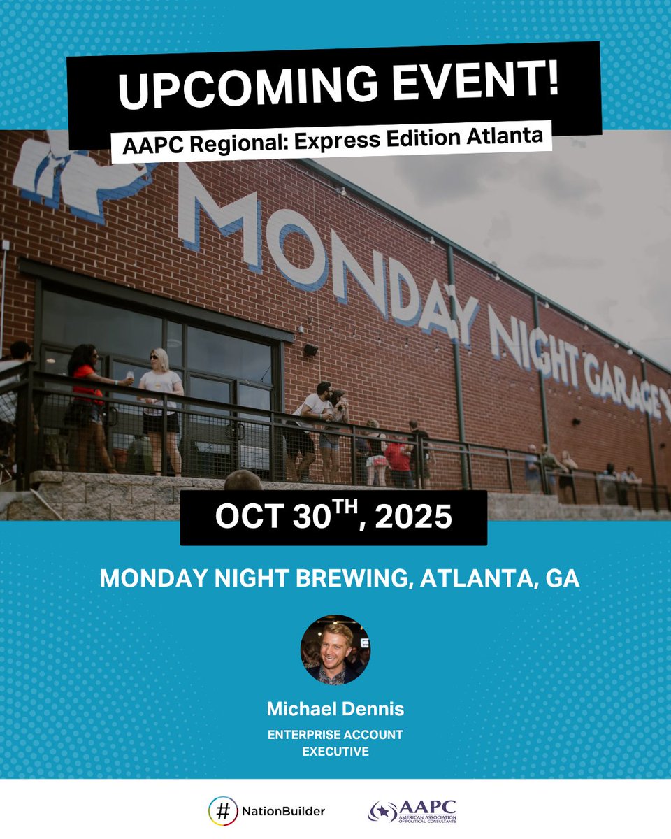 NationBuilder's tweet image. The NationBuilder team is Atlanta-bound for @TheAAPC&apos;s Regional Conference: Express Edition!

We&apos;re excited to connect with political consultants and strategists on what&apos;s working this cycle and what&apos;s coming next.

Attending? Let&apos;s connect 🤝

#AAPC #PoliticalConsulting #Atlanta