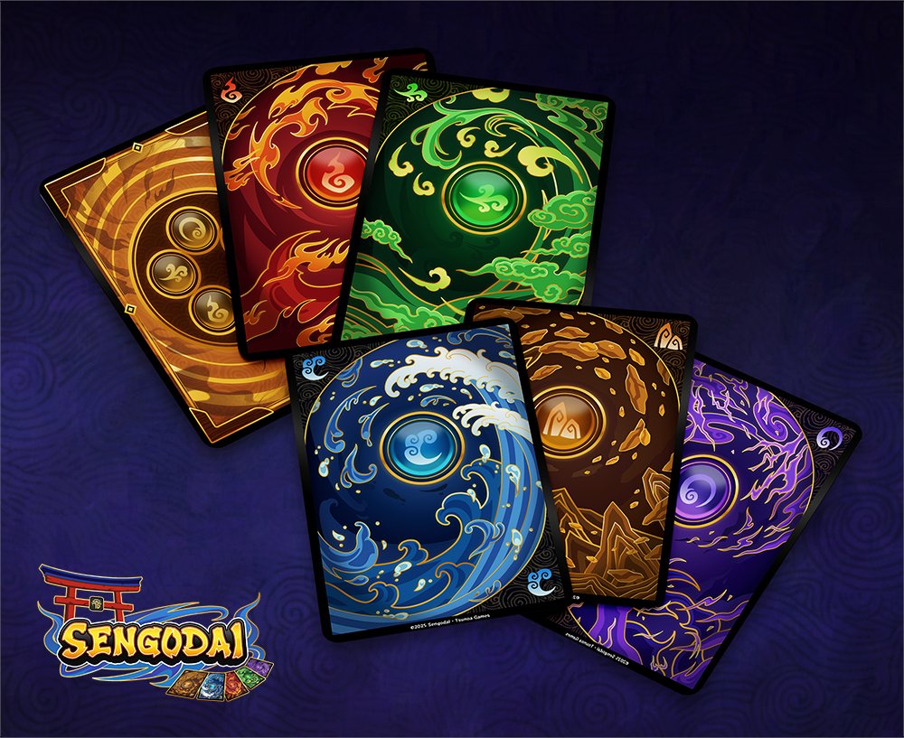 Earth 🪨, Water 💧, Fire 🔥, Wind 🍃 and Void 🌀

The five elements, known as Godai, will be the core of your deck in Sengodai! 🃏⛩️

Use them to charge your Gokai with elemental energy and purify the corrupted lands of Sogen! ⛰️🌸

#indiegame #indiedev #gamedev #gaming