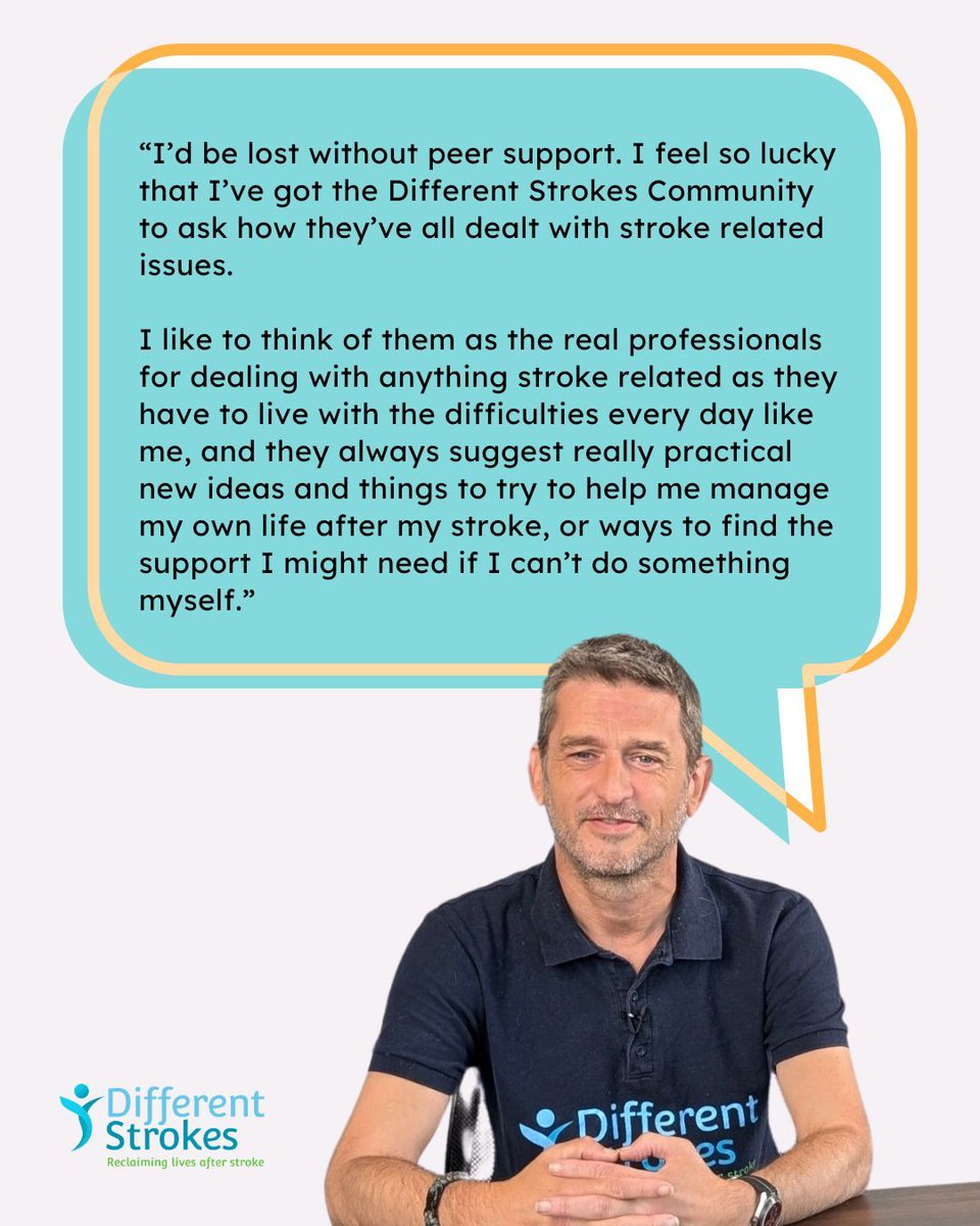 diffstrokes's tweet image. Greg knows first-hand the difference that peer support can make:
“I’d be lost without peer support. I feel so lucky that I’ve got the Different Strokes community to ask how they’ve all dealt with stroke-related issues.”
#WorldStrokeDay #DifferentStrokesCommunity #StrokeRecovery