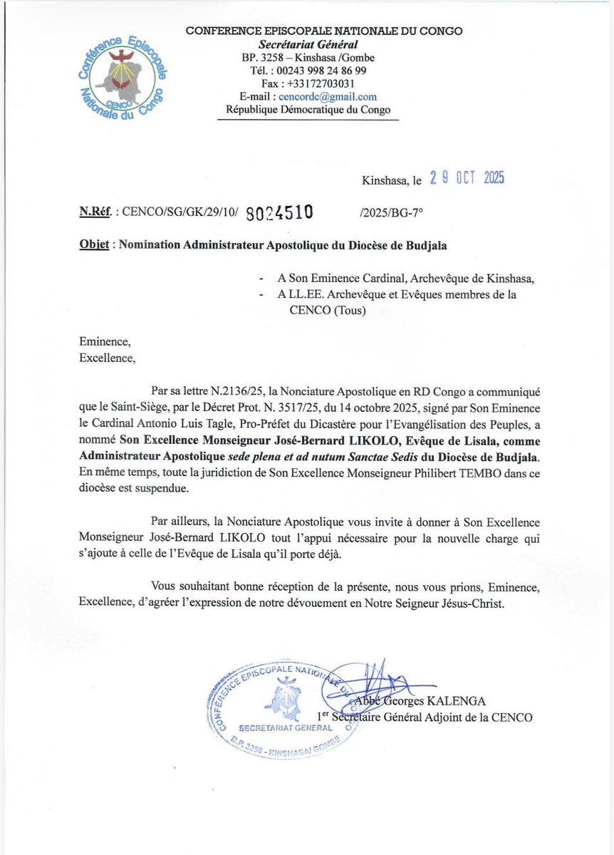 RobertEkutsu's tweet image. #RDC: Les fidèles du diocèse de #Budjala expriment, avec  sentiments de joie et d’allégresse, leur profonde gratitude à Sa Sainteté le Pape Léon @Pontifex_fr , au Nonce Apostolique en RDC , ainsi qu’à la @Cenco_officiel pour leur accompagnement pastoral et leur constante
