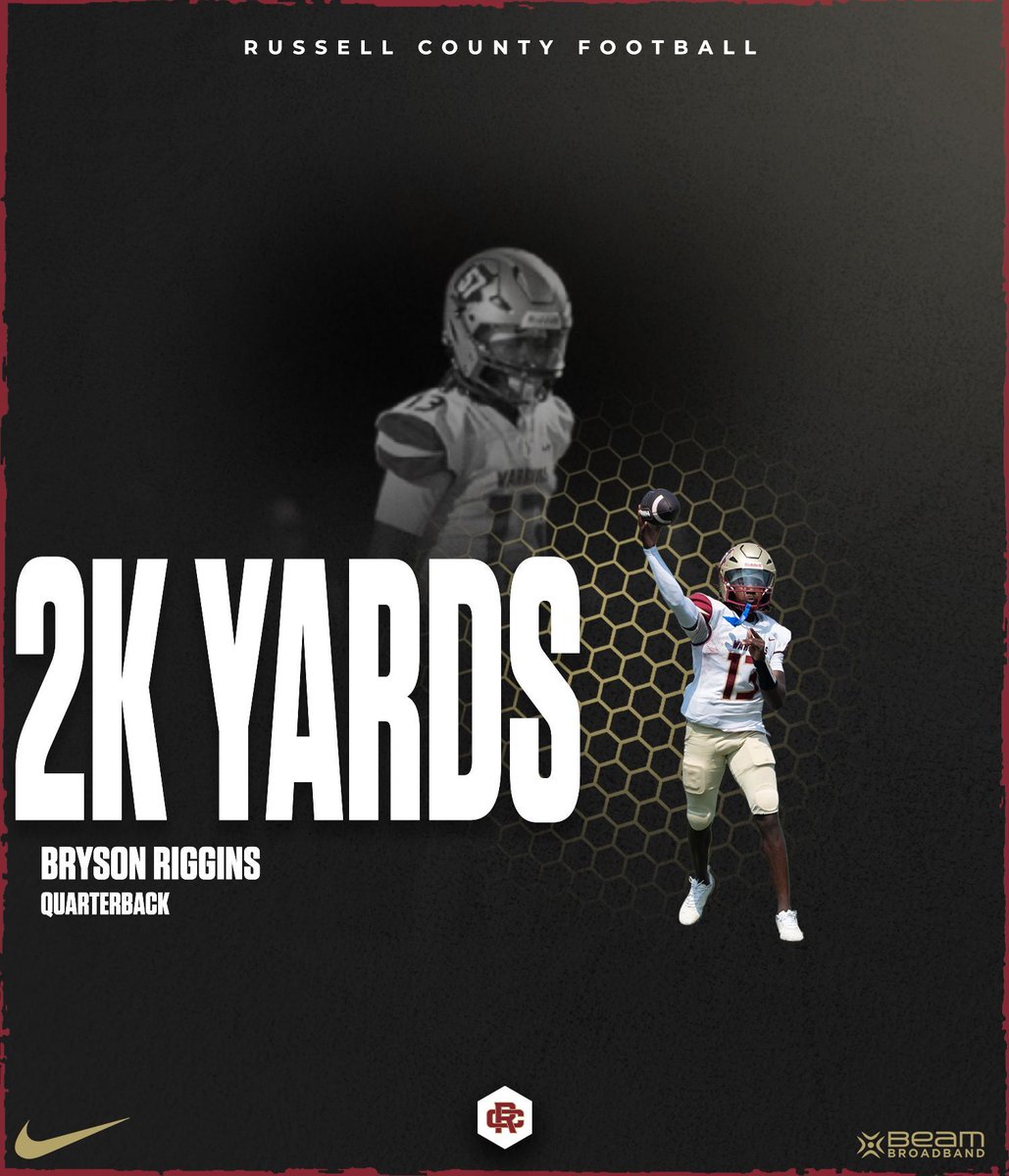 RCWarriorsFB's tweet photo. Congratulations to Bryson Riggins on surpassing 2,000 passing yards for the third straight season! The senior QB continues to lead the Warrior offense with precision and poise. #WarriorNation

Russellcsd https://t.co/SD51iQDzB3